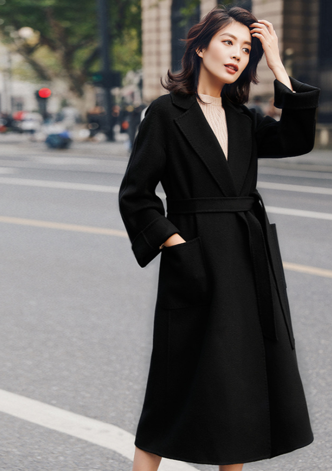 Cashmere blend wool long coat / black – HORAYU