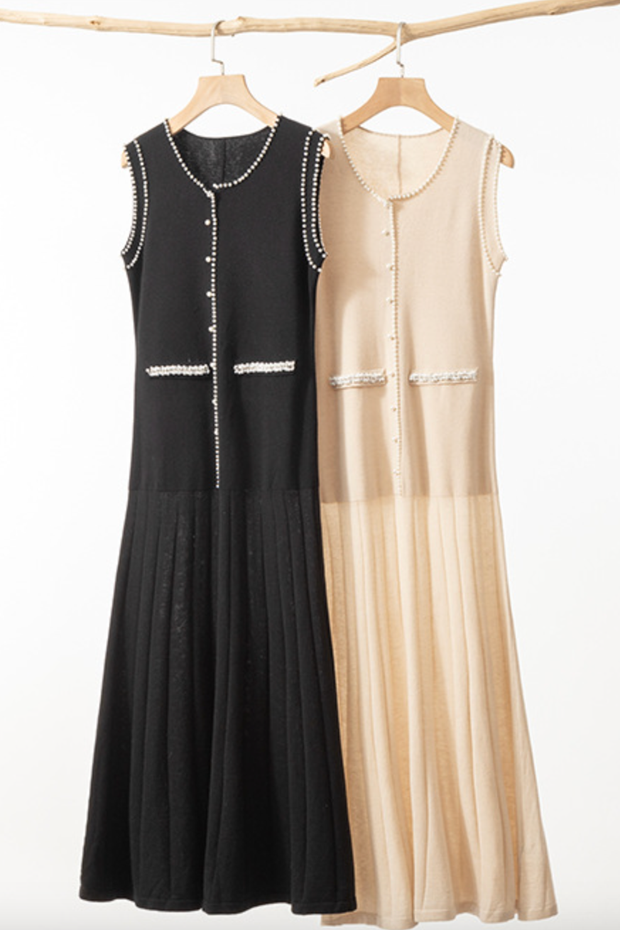 Beaded style knit vest dress / beige