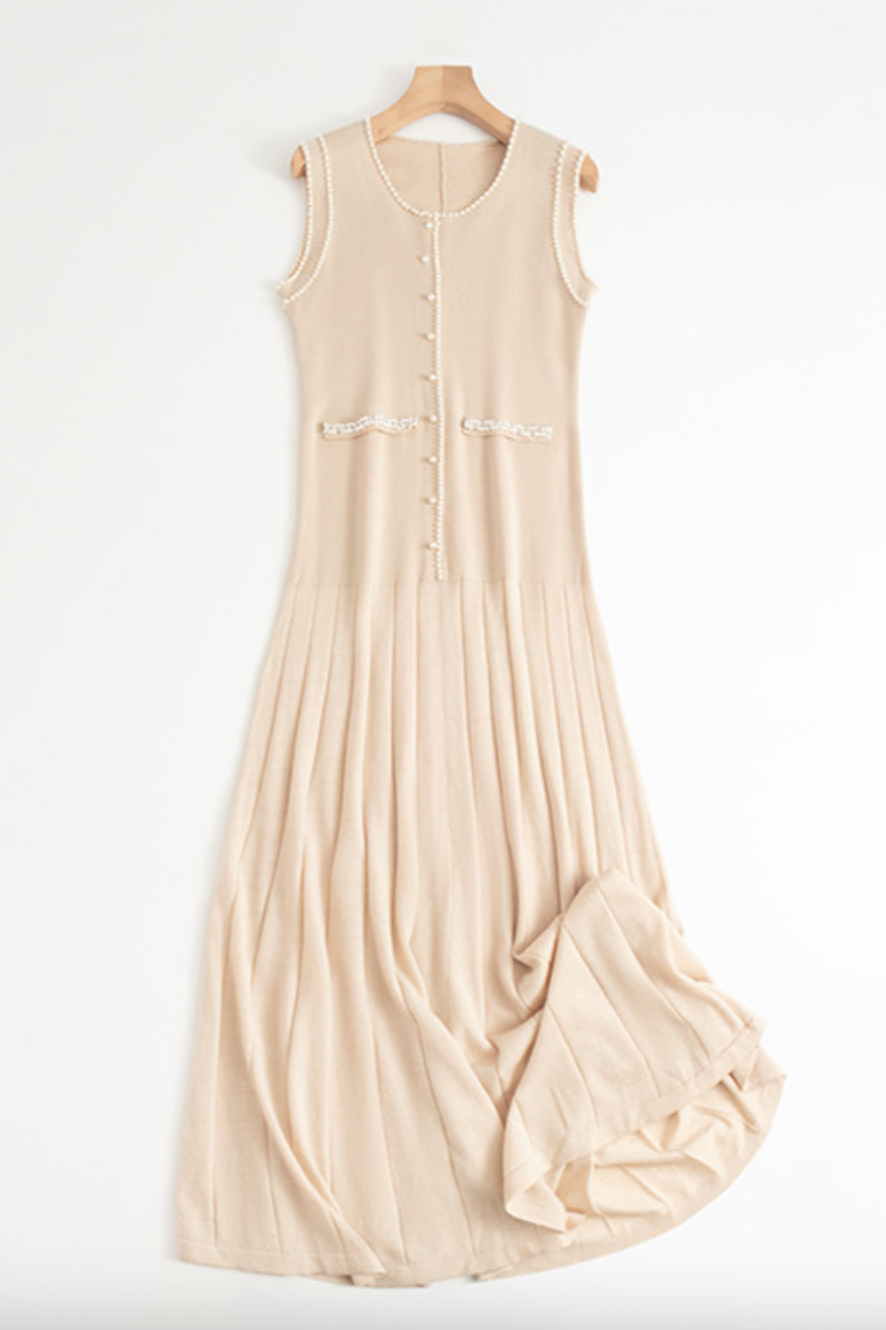 Beaded style knit vest dress / beige