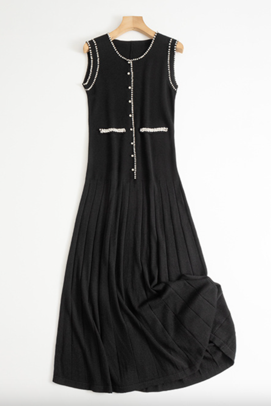 Beaded style knit vest dress / black