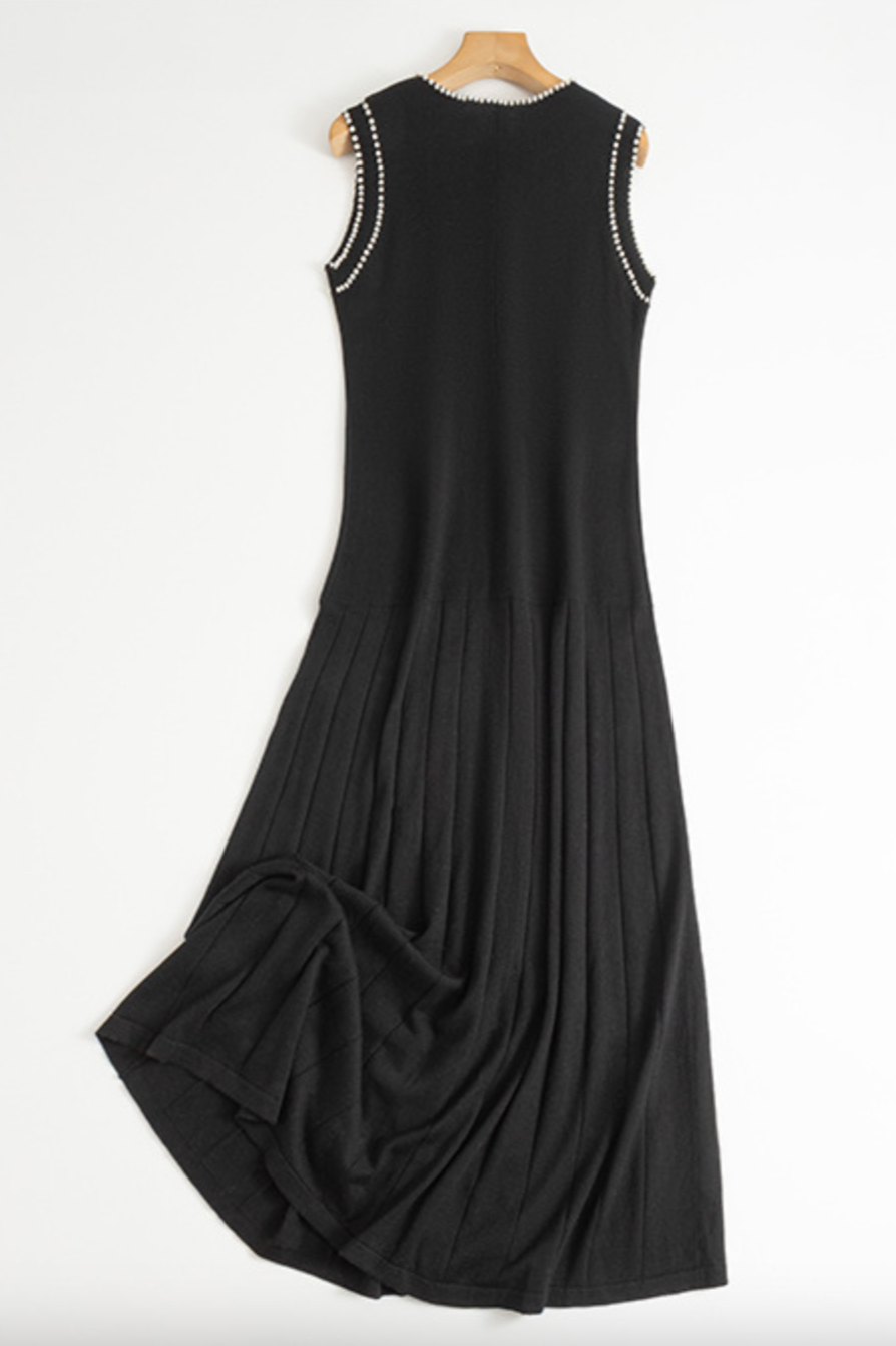 Beaded style knit vest dress / black