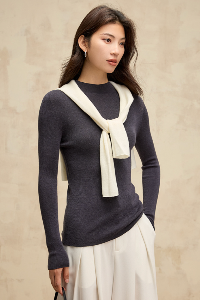 Half turtleneck wool knit top / 3 colors