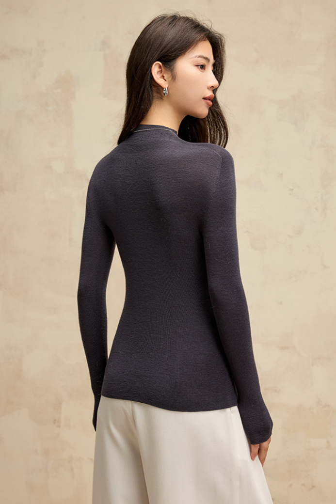 Half turtleneck wool knit top / 3 colors