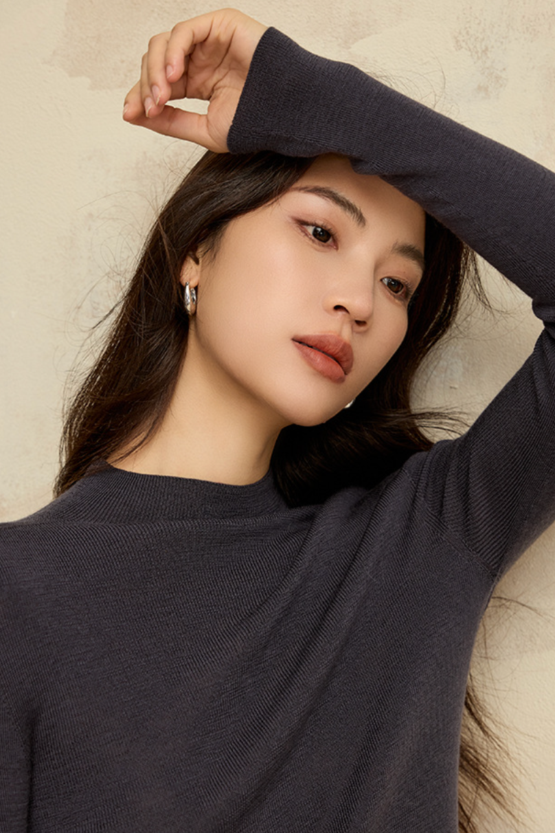 Half turtleneck wool knit top / 3 colors