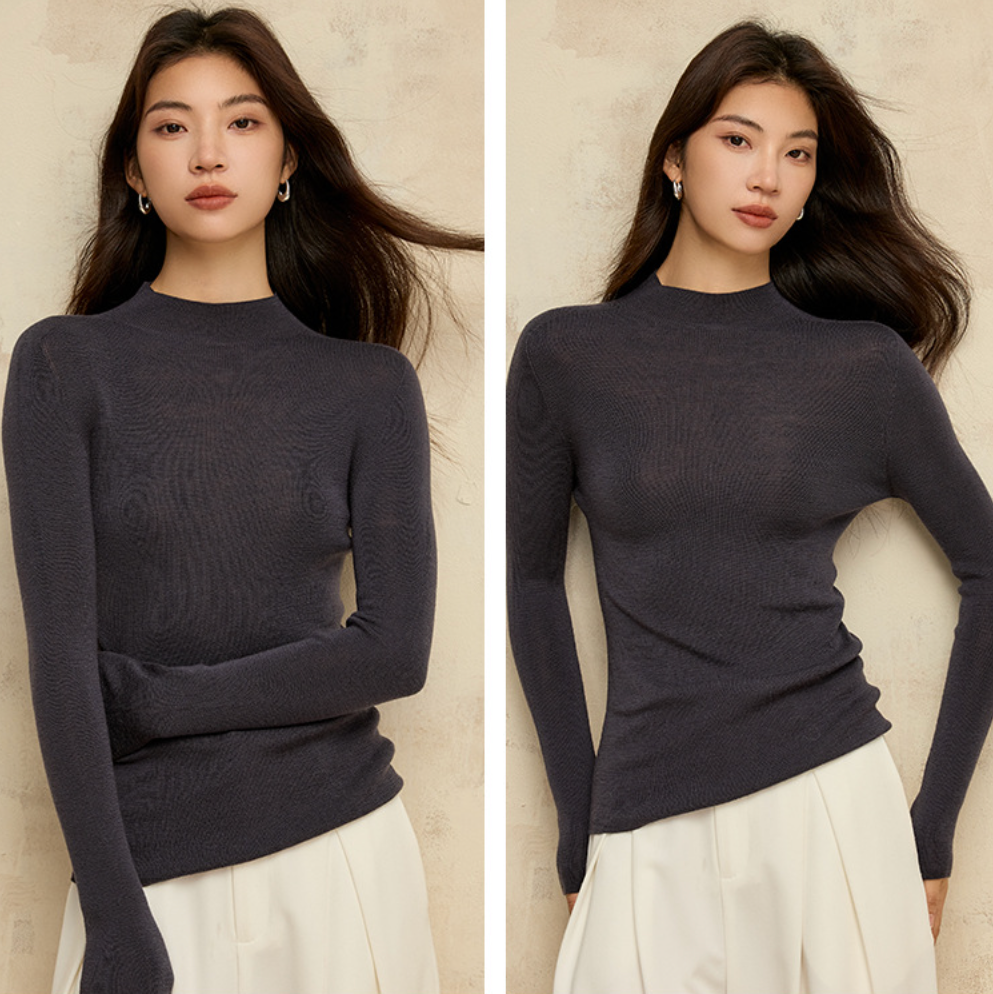 Half turtleneck wool knit top / 3 colors