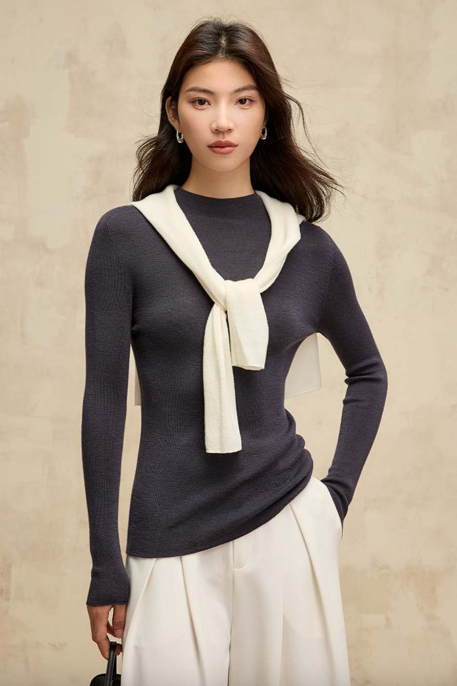 Half turtleneck wool knit top / 3 colors