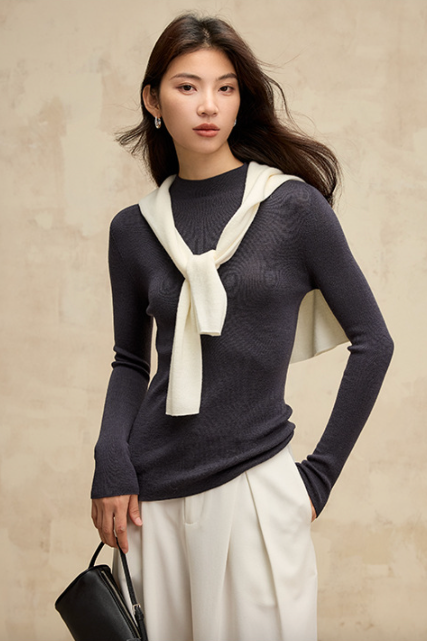 Half turtleneck wool knit top / 3 colors