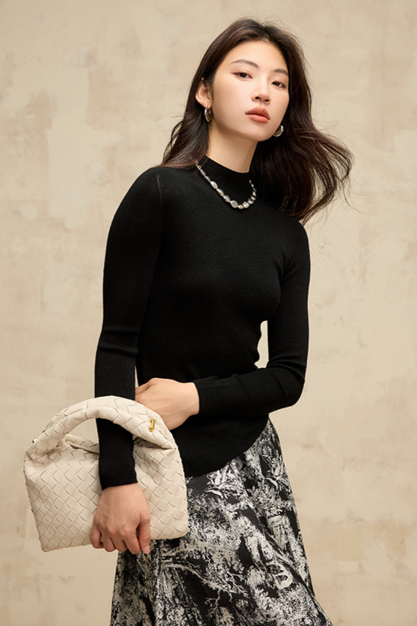 Half turtleneck wool knit top / 3 colors