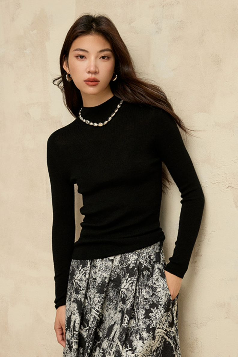 Half turtleneck wool knit top / 3 colors