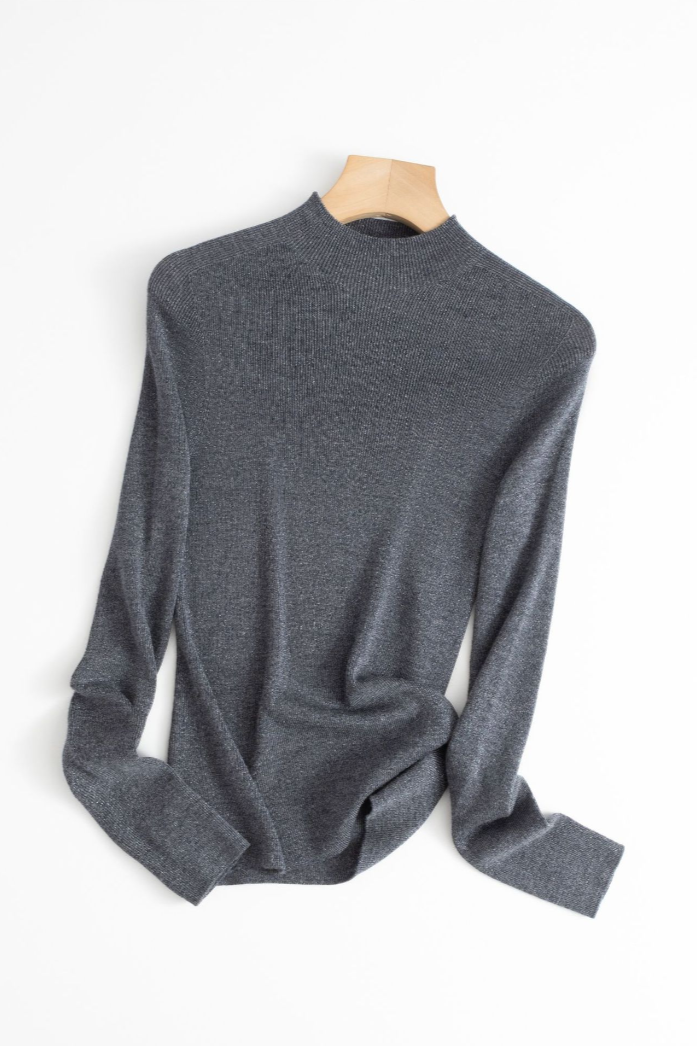 Half turtleneck sparkling knit top / 4 colors