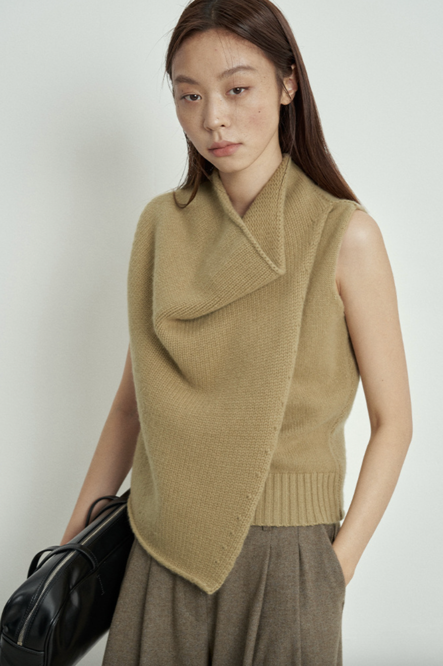 Layered sleeveless wool sweater / 4 colors