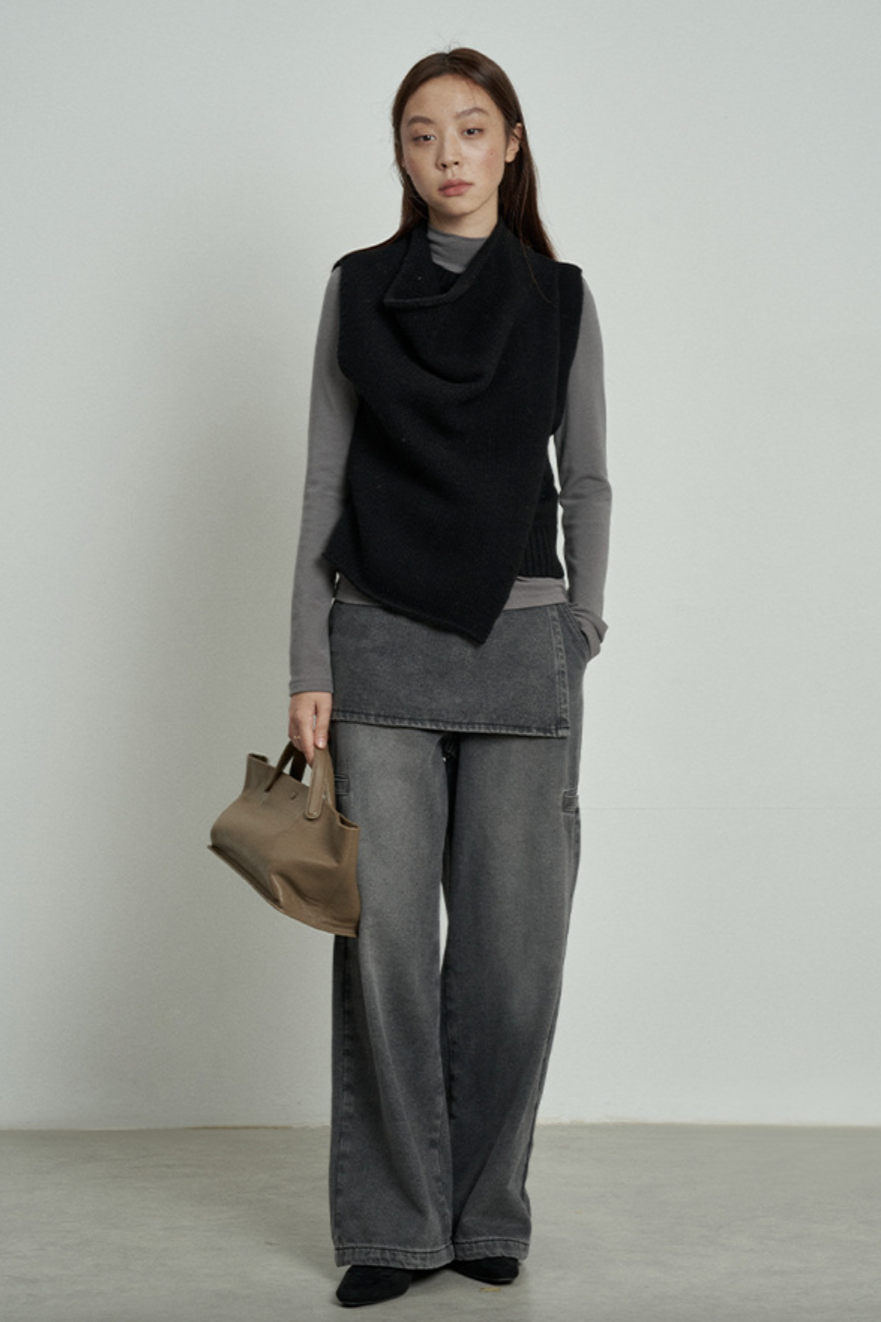 Layered sleeveless wool sweater / 4 colors