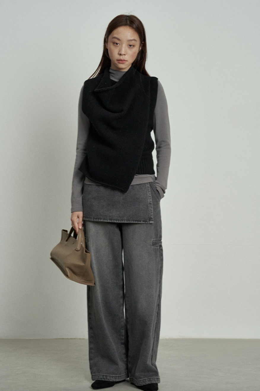 Layered sleeveless wool sweater / 4 colors