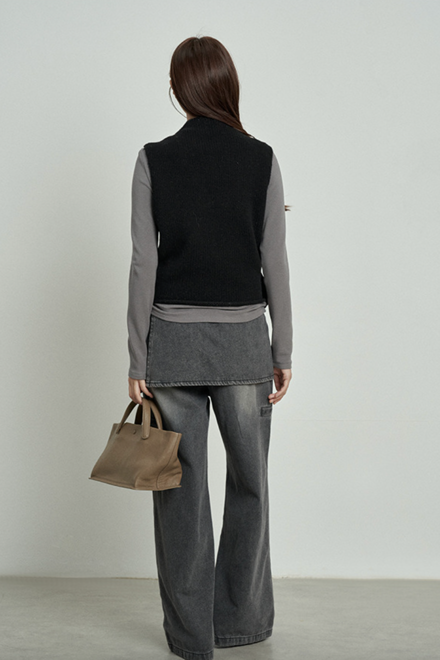 Layered sleeveless wool sweater / 4 colors