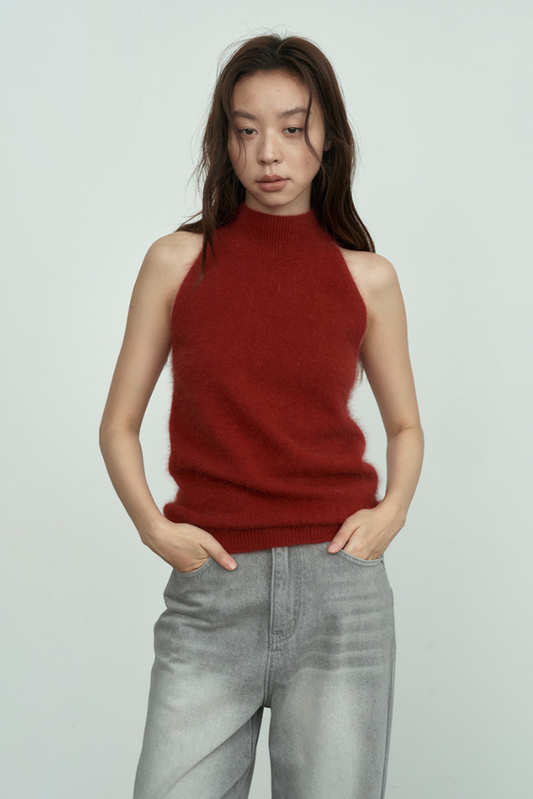 Half turtleneck knit vest / 4 colors