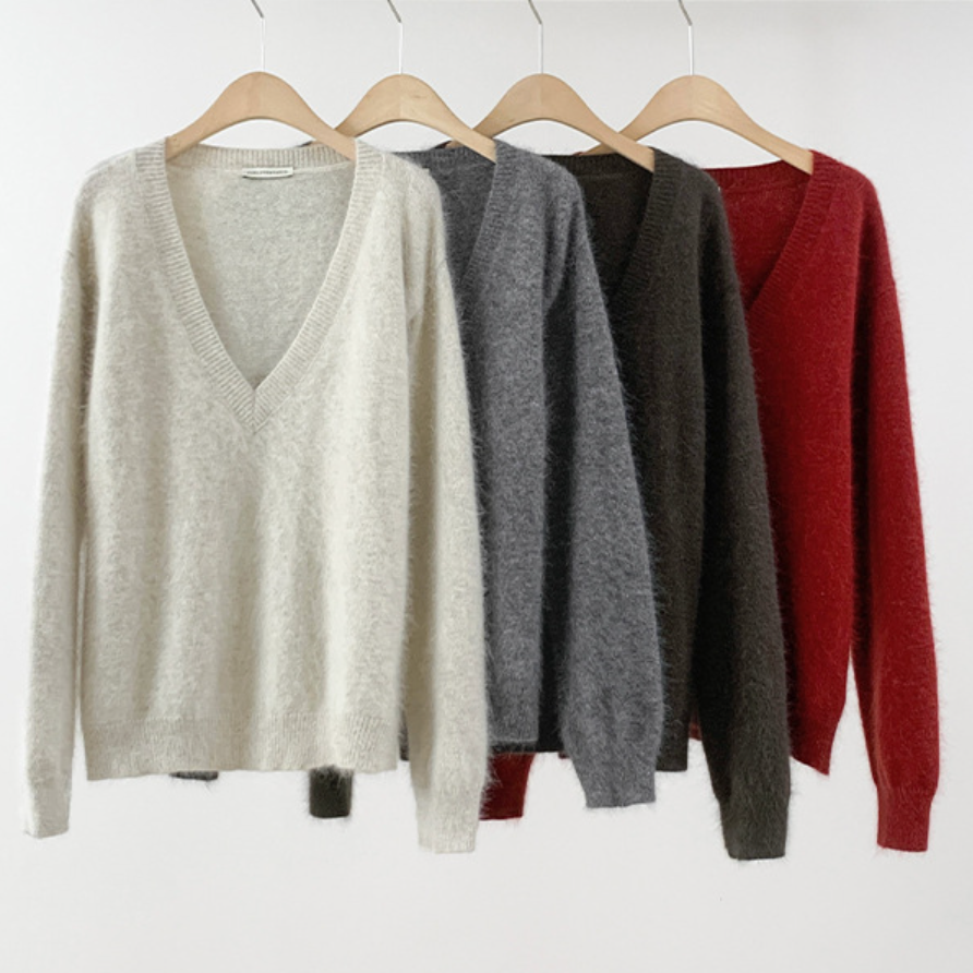 V-neck oversized sweater / 4 colors