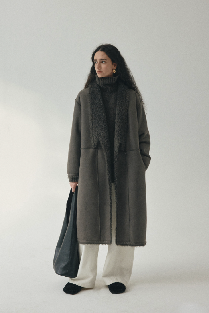 Faux mouton long coat / iron gray