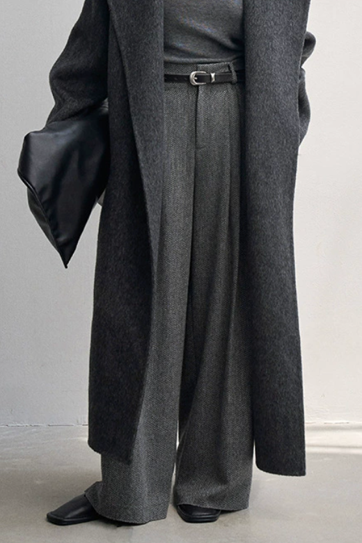 High waist tweed wide pants / dark gray