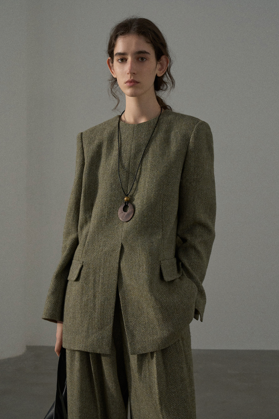 Tweed structured jacket / green