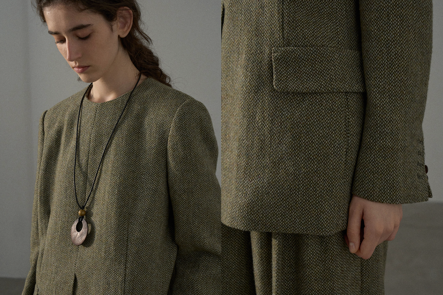 Tweed structured jacket / green