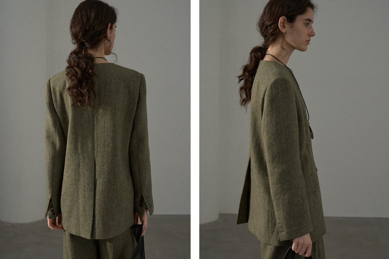 Tweed structured jacket / green