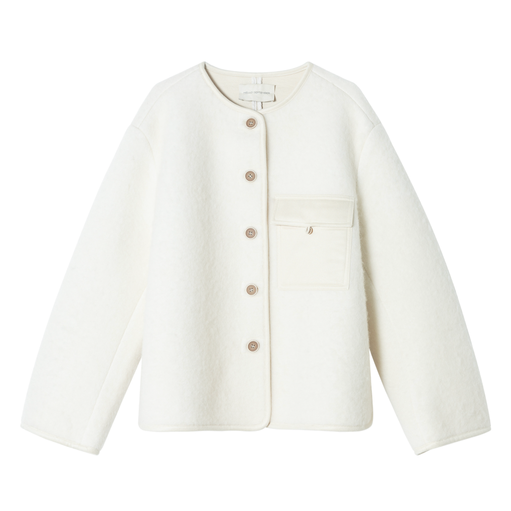 Wool-blend form short coat / white