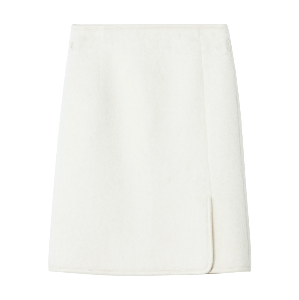 Wool-blend box skirt / white