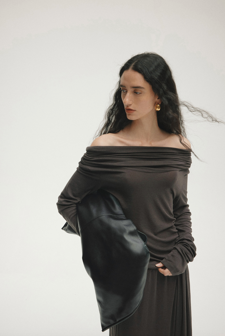 Hooded drape tops / charcoal