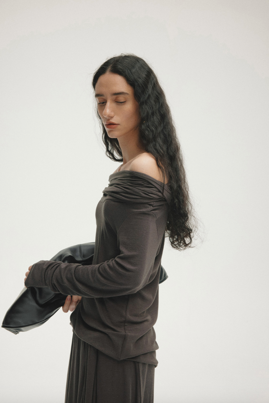 Hooded drape tops / charcoal