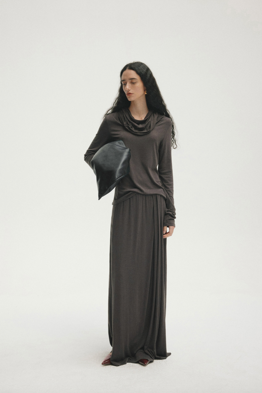 Hooded drape tops / charcoal