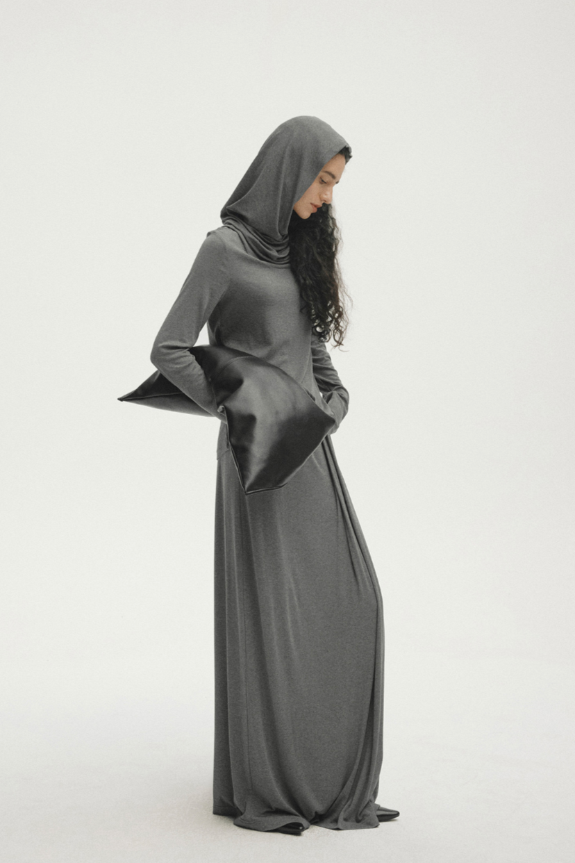 Hooded drape tops / charcoal