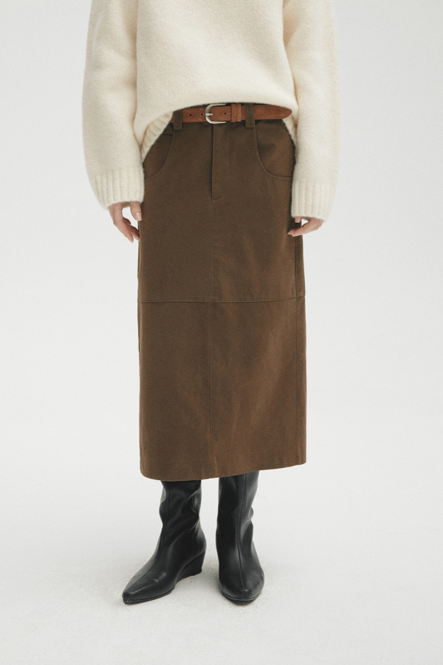 Low rise straight long skirt /  brown