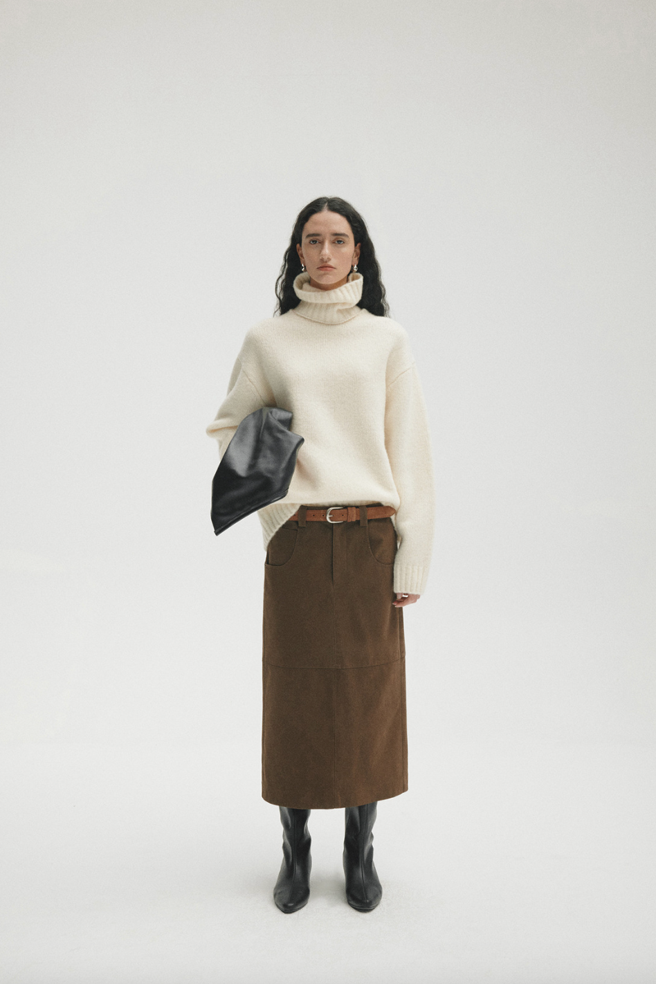 Low rise straight long skirt /  brown