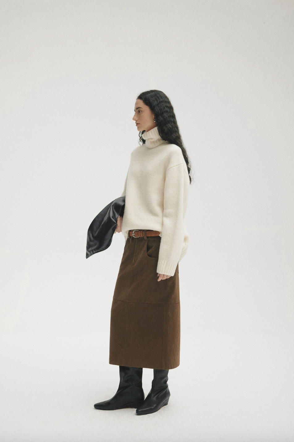 Low rise straight long skirt /  brown