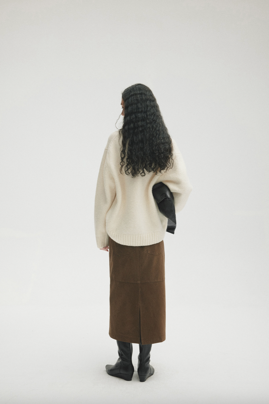 Low rise straight long skirt /  brown