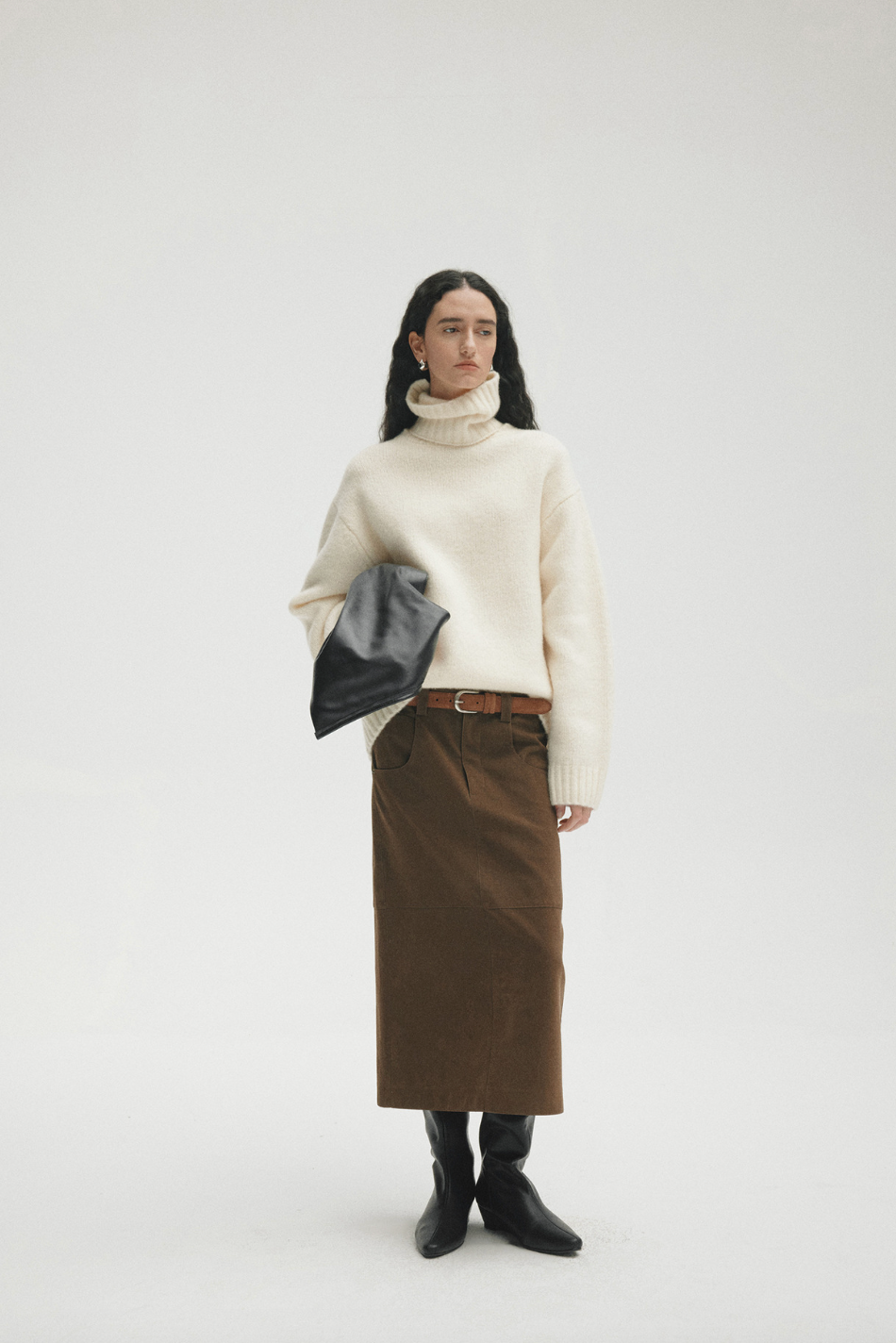 Low rise straight long skirt /  brown