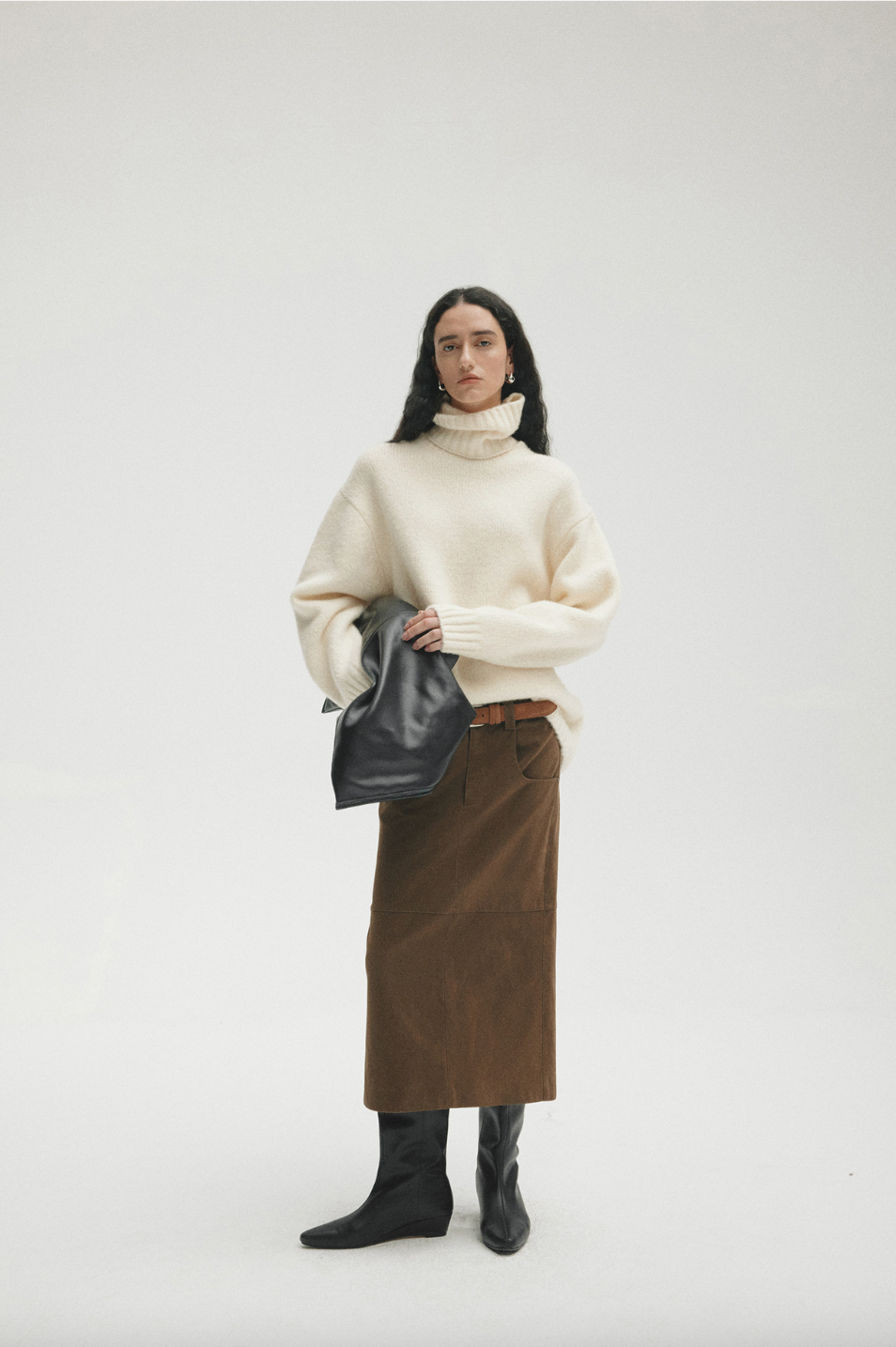 Low rise straight long skirt /  brown