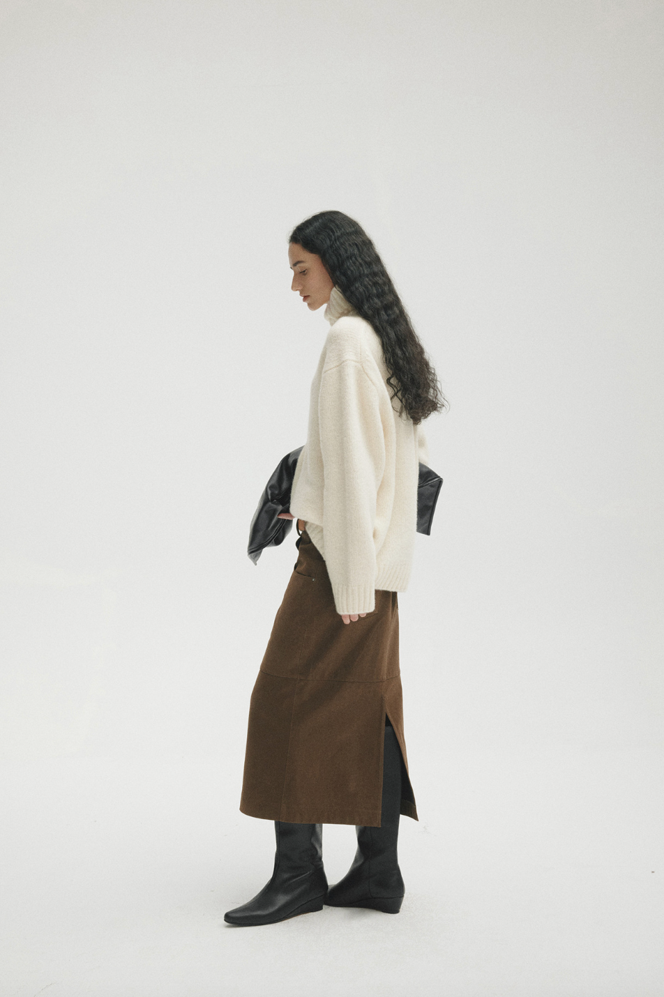 Low rise straight long skirt /  brown