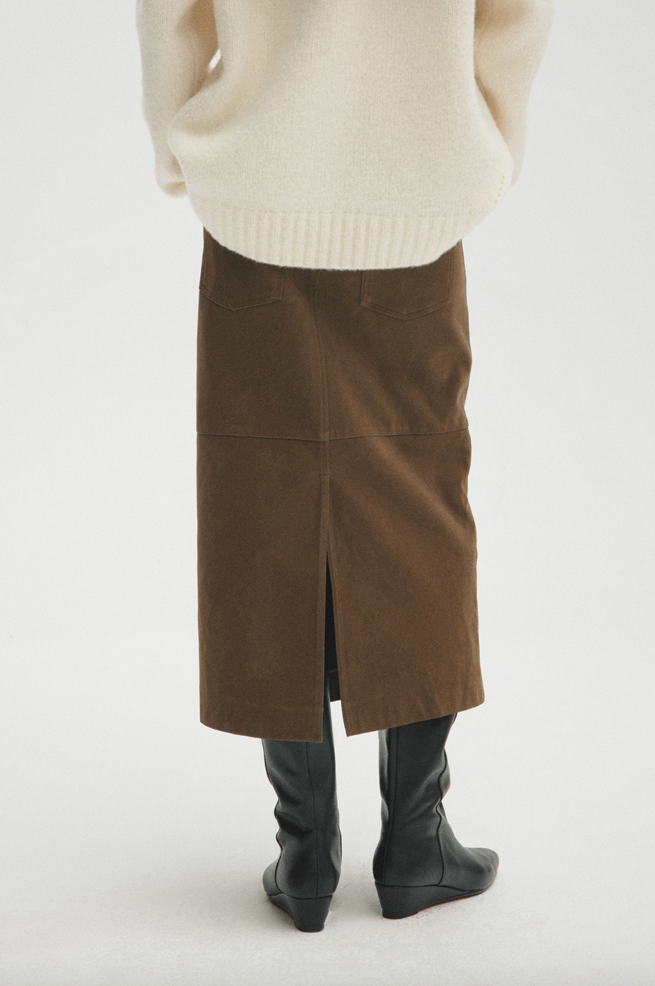 Low rise straight long skirt /  brown