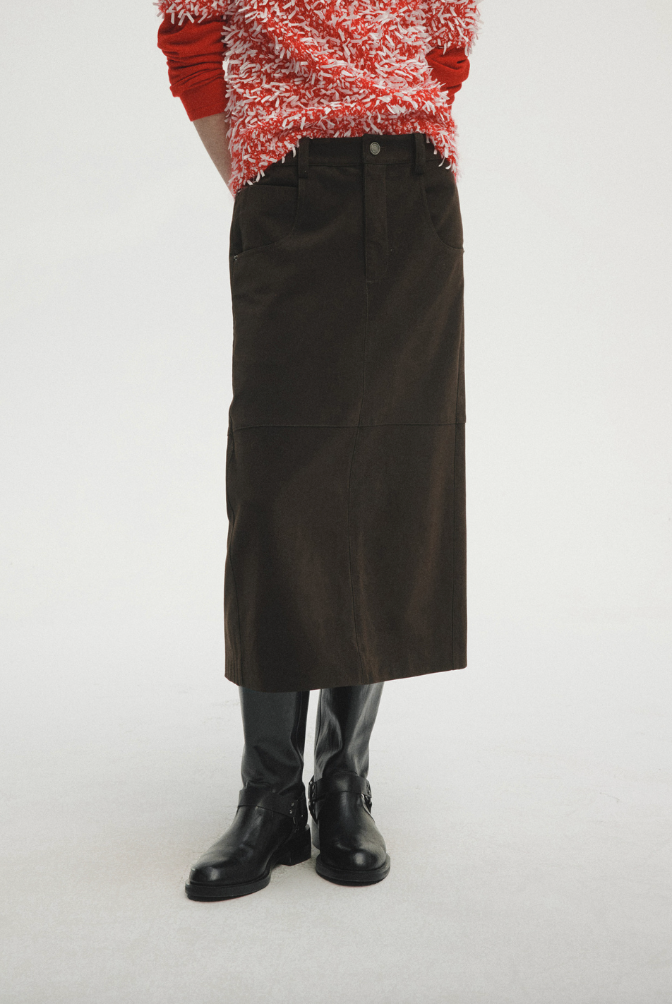 Low rise straight long skirt /  black