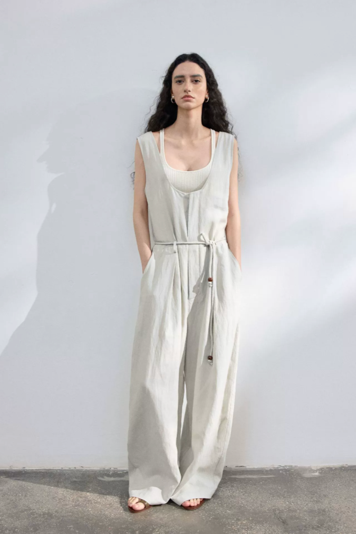 Relaxed linen-blend jumpsuit / light gray