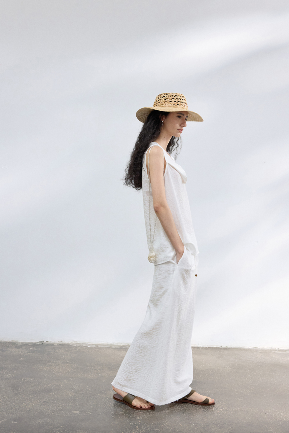 2-Way draped linen-blend top / white