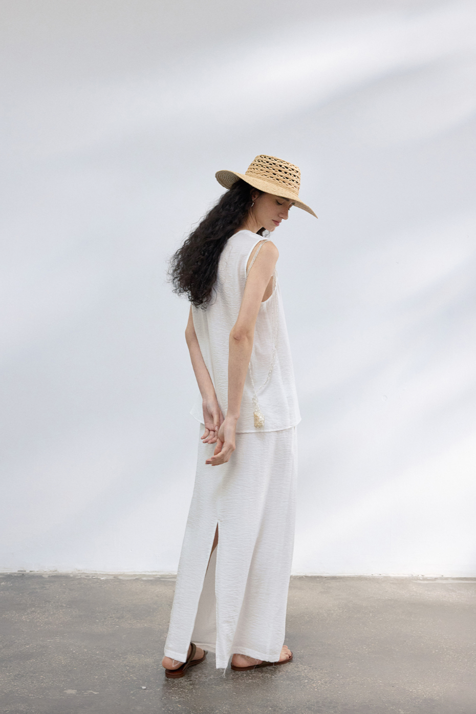 2-Way draped linen-blend top / white