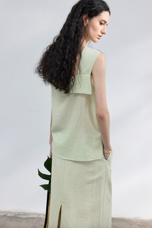 2-Way draped linen-blend top / light green