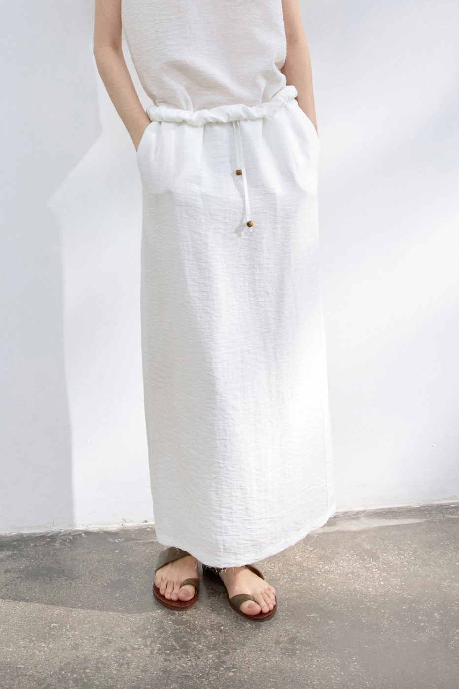 Linen-blend drawstring skirt /  black