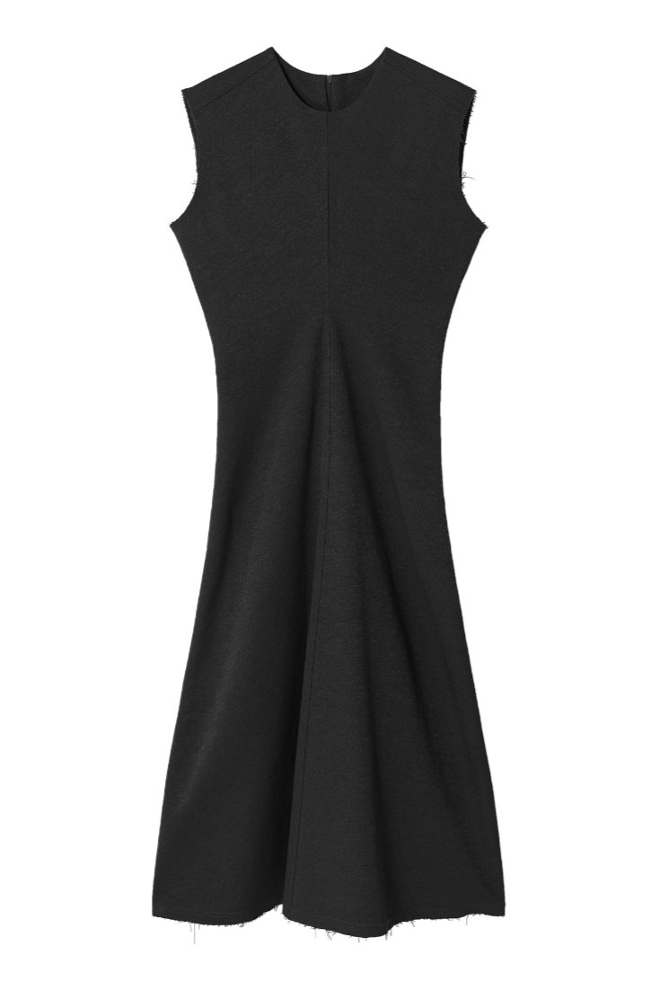 Waist shape raw edge dress / black