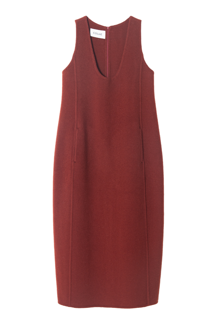 Deep U neck cocoon dress / red