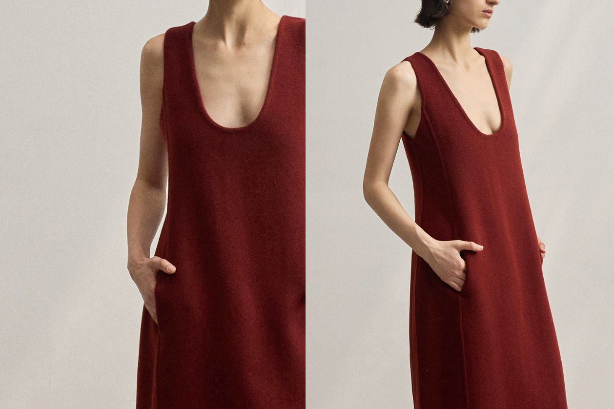 Deep U neck cocoon dress / red