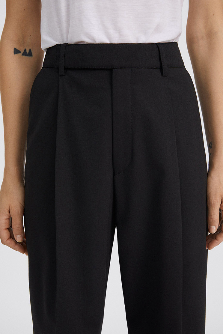 High waist straight pants / black