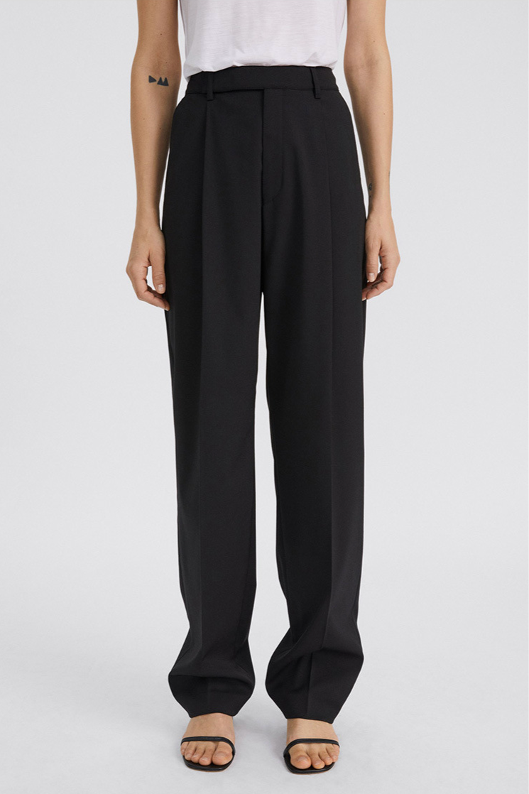 High waist straight pants / black